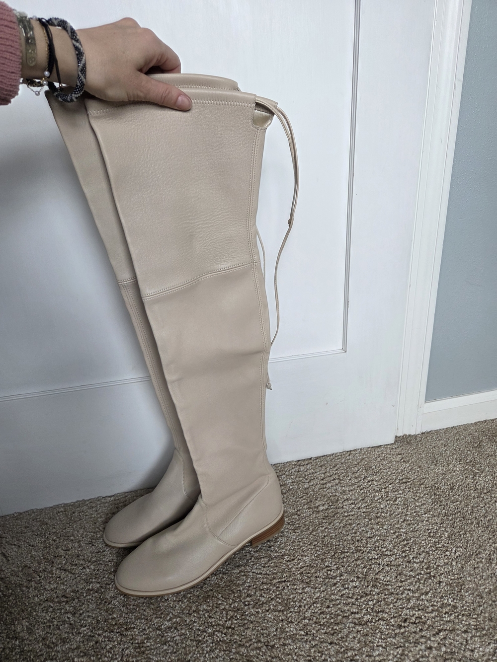 Stuart Weitzman Over-the-Knee Boots in Light Cream